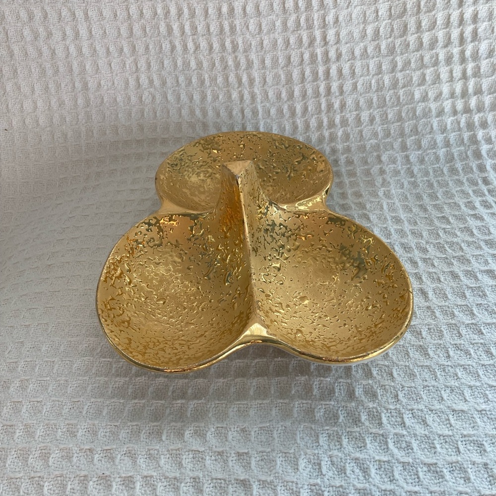 Vintage Hard To Find Le Mieux Weeping Gold Divided Candy Dish